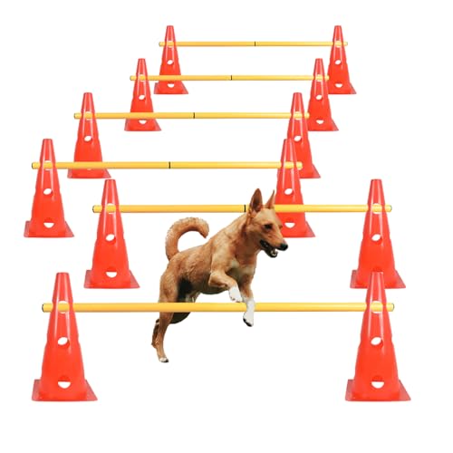 TNZMART Dog Agility Hurdle Cones Pet Jump Training Set Dog Agility Course Backyard Set Adjustable Obstacle Training Set (Orange 6 Sets)