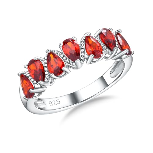 RANDES Garnet Band Rings for Women Sterling Silver 7 Stone Eternity Ring