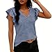 Womens Summer Tops Striped T-Shirts Fashion Ruffle Short Sleeve V Neck Casual Blouses Dressy Work Vacation Basic Tees Navy