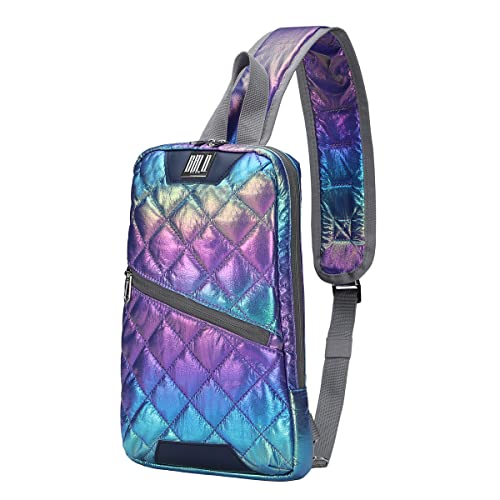 Iridescent Crossbody Shoulder Puffer Backpack for Women Men, Travel Hiking Small Chest Bag Daypack