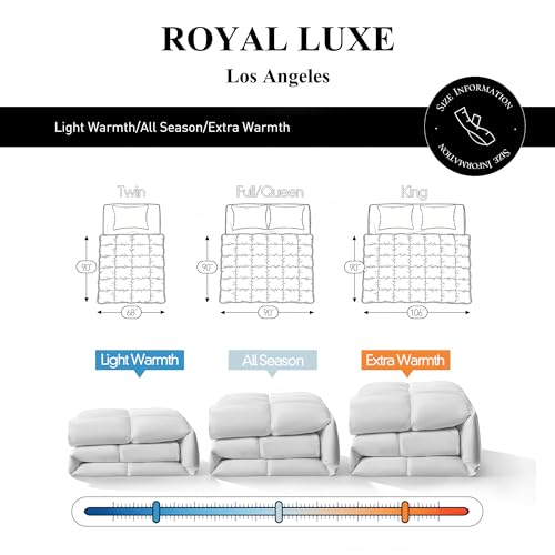 Image of Royal Luxe Goose Feather Down Fiber Comforter - Full /Queen Size Duvet Insert, 100% Cotton Cover Extra Warmth Comforter Ultra Soft Luxurious Hotel Bedding, 90 inchx90 inch