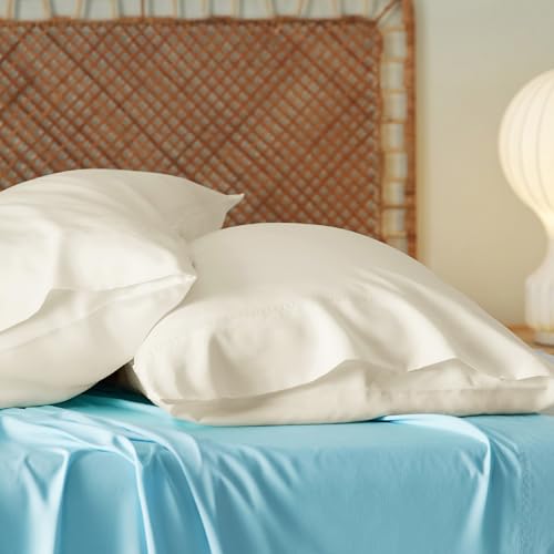 Bedsure King Size Pillow Cases Set of 2, Cooling Pillow Cases King, Rayon Derived from Bamboo Cream Pillowcases, Breathable & Silky Soft Cool Bedding Pillow Covers with Envelope Closure, 20x36 Inches