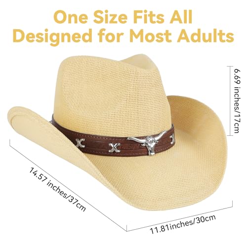 Image of WQWOVRVO Cowboy Hat,Cowgirl Hat,Western Cowboy Hats for Women /Mens /Straw Wide with Shapeable Brim Cowboy Hat for Womens