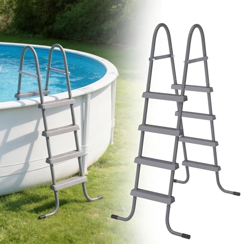 UISEBRT Poolleiter für Aufstellpools 4 Stufen für Poolhöhen 135 cm Robuster Eisenrahmen mit Kunststoffbeschichtung Schwimmbadleiter bis 136 kg Einfach zu Montieren & Bewegen