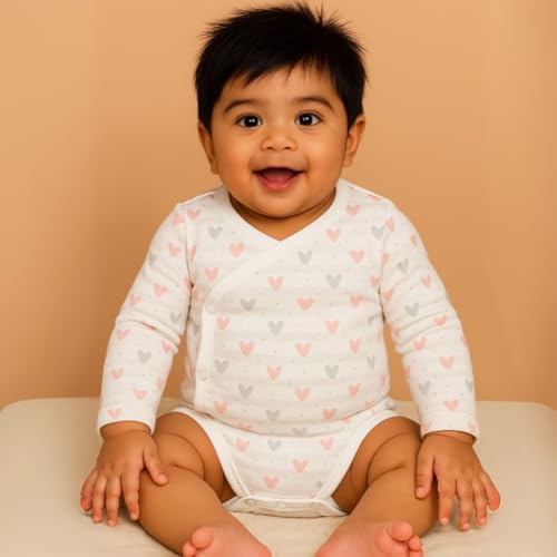 Image of MOM'S HOME Organic Cotton Front Open Kimono Onesie For Newborn Baby | New Born Clothing For Boys & Girls | 0-6 Months | Pack of 1