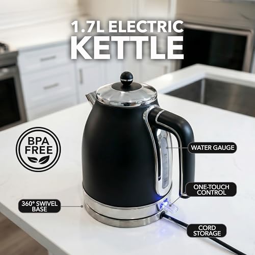 Image of OVENTE 1.7L Stainless Steel Electric Kettle, 1500W Power, Black KS777B
