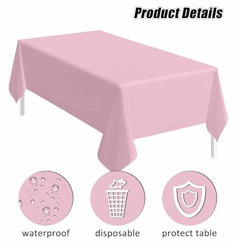 Image of SietDESEO 2 Pack Light Pink Plastic Tablecloth Rectangle 54 x 108 Premium Disposable Table Cloth Plastic Pink Table Cover for Wedding Baby Shower Party Supplies