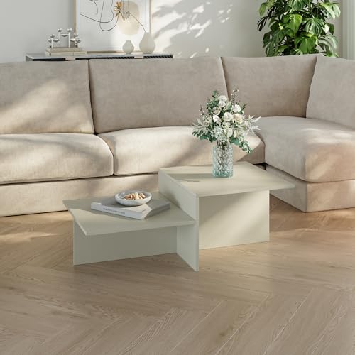 [en.casa] Tavolino Centrale da Salotto Tavolo Basso Moderno a Doppio Livello Tavolino da caffè per Soggiorno Area Living 100x55x35 cm Color Avena Oatmeal
