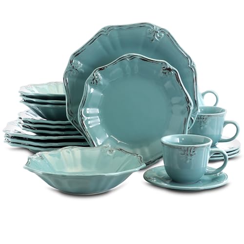 Elama elm-fleurdelys Fleur de lys 20-piece Dinnerware set in turchese