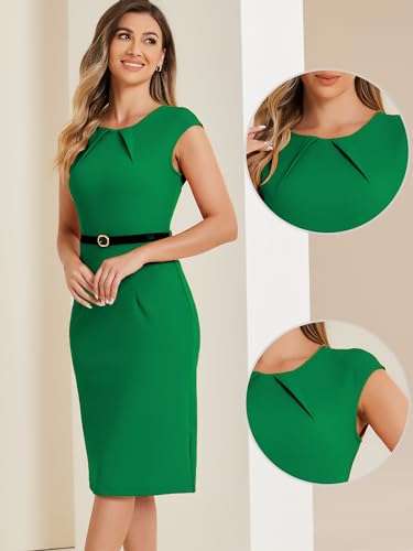Image of Allegra K Business Dress for Women's Work Elegant 2026 Cap Sleeve Belted Office Sheath Dresses