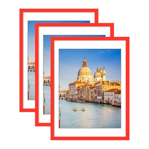 wyooxoo 18x24 Poster Frame Set of 3 Red Made of Solid Wood Picture Frames Display Pictures 16x20 with Mat or 18x24 Without Mat Colorful Frame For Horizontal Vertical Wall Mounting