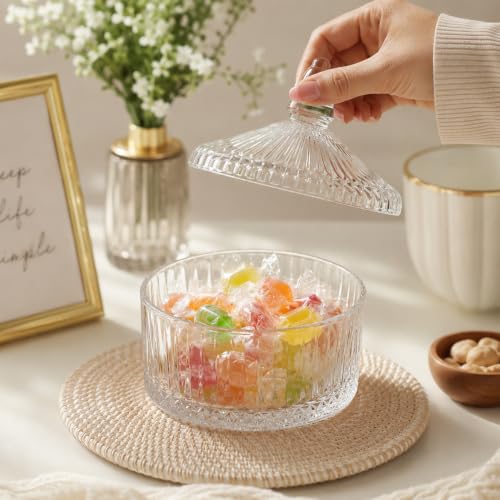 Image of WRINGO Flower Shape Crystal Glass Candy Jar with Lid | Premium Decorative Candy Storage Container | Dry Fruit, Chocolates, Cookies & Snacks Jar | Elegant Crystal Cut Design | (Pack of 1)