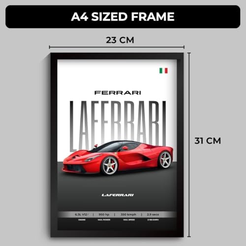 Image of LaFerrari Poster | Framed LaFerrari A4 Sized (31 x 23 cm) | Hypercar Poster | Supercar Posters for Wall, Gift for Boys, Car Frames | Car Posters for Wall, Bedroom, Hostel, Study Room (F 158)