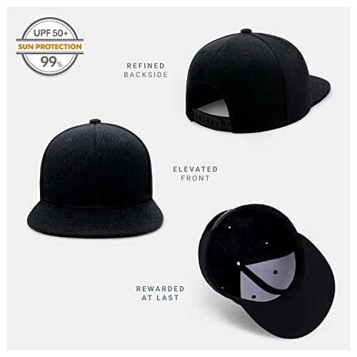 Chchok.lids Flat Bill Visor Classic Snapback Hat Blank Adjustable Brim High Top End Trendy Color Style Plain Tone Baseball Cap (Black) #TOP1
