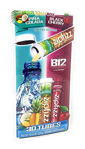 Zipfizz Healthy Energy Drink Mix, Hydration with B12 and Multi Vitamins,Split Box Pina Colada & Black Cherry Limited Edition 30 Tubes (330 g)