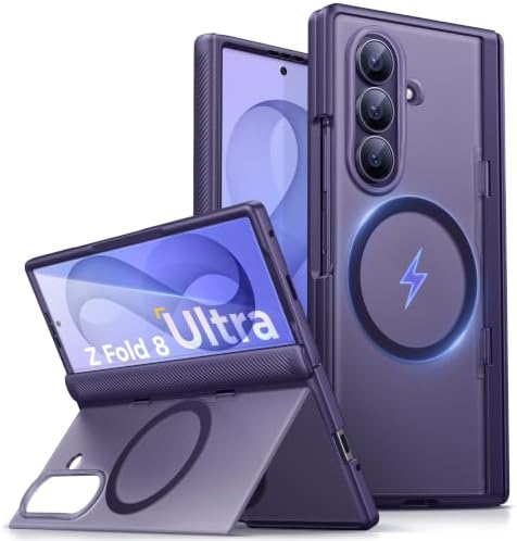 Vihibii für Samsung Fold 8 Ultra Hülle mit Scharnierschutz, Dunkelviolett | Unsichtbarem Ständer, Kabelloses Laden, Vorderseite Schutzfolie, Kameraschutz, Militärschutz Fallenlasse