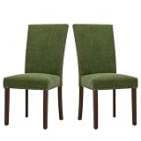 COLAMY Upholstered Parsons Dining Chairs Set of 2, Fabric Dining Room Kitchen Side Chair with Nailhead Trim and Wood Legs - Green