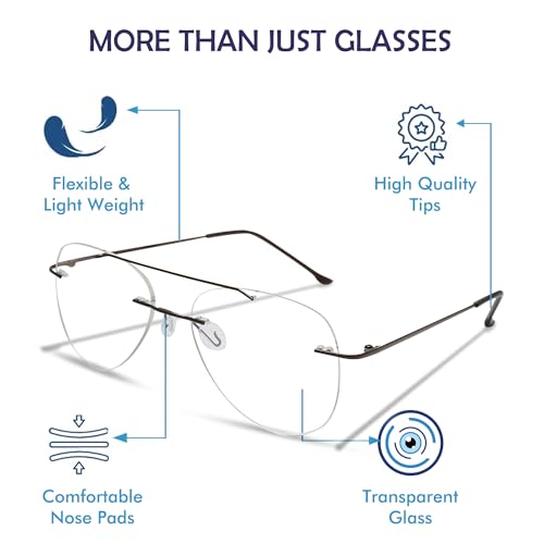 Image of Rimless Aviator Double Bridge Spectacle Frame Metal Frame for Men Women Medium