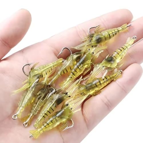 Kit 10 Isca Artificial Camarão Silicone Aromatizada Anzol Pesca