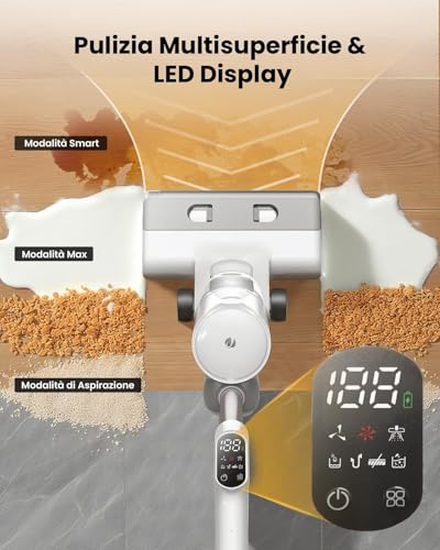 Proscenic F10 Ultra+ Aspirapolvere Senza Fili Lavapavimenti 3-In-1, Per Solidi E Liquidi Da 60 Minuti, Aspirapolvere Leggero Per Solidi E Liquidi 1,3L, Autopulente, Pulizia Di Angoli E Bordi - 3