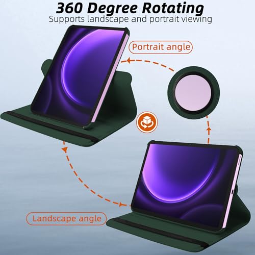 Image of TGK Rotating Cover for Samsung Galaxy Tab S9 FE 10.9 inch Tablet 360 Degree Rotating Leather Flip Case (Dark Green)