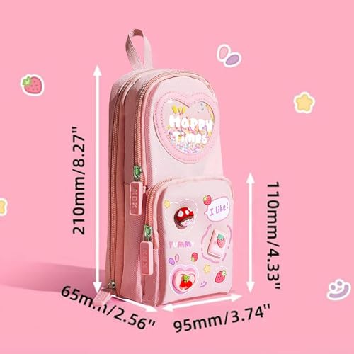 Image of Khasala Brothers Stylish Pencil Case 6 Layer with 3 Compartment Large Capacity Pen Pencil Pouch Multifunctional Pouch for School Kids Stationary Gift for Child (Happy Pencil Pouch Pink)