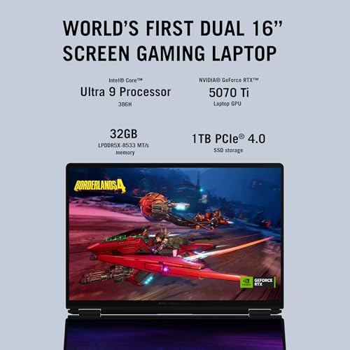 Image of ASUS ROG Zephyrus Duo Gaming Laptop, 16 inch OLED ROG Nebula HDR 16:10 3K 120Hz /0.2ms, the Intel Core Ultra 9 386H Processor, NVIDIA GeForce RTX 5070Ti Laptop GPU, 32GB LPDDR5X, 1TB PCIe 4.0 NVMe M.2 SSD