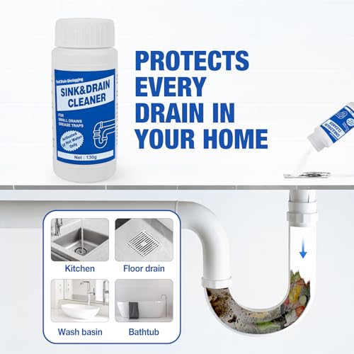 Wind in Hand Sink and Drain Cleaner Powder: All-Purpose Pipe Opener for Kitchen Bathroom Pipes and Floor Drains – Reliable Drain Clog Remover for Home Plumbing Maintenance(4 pack)