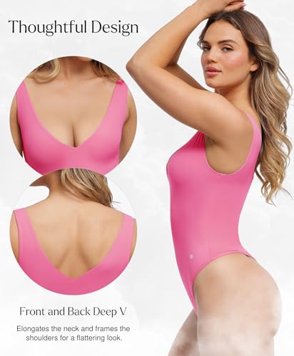 Image of Popilush Shapewear Bodysuit Plunge Deep V Neck Backless Going Out Tank Tops | lightly tummy control bodysuit,Buttery soft stretch fabric, sculpted shape and all-day comfort