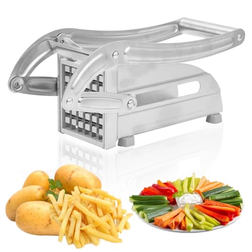VINGVO Cortador Papas Fritas Inoxidable, Cortador Manual De Patatas con 2 Cuchillas Más Gruesas, Base De Succión Antideslizante, Compatible con Freidora Aire para Hornear En Casa Y Cocina