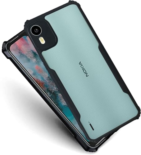 Image of AIBEX Crystal Clear Back Cover Case for Nokia C12 | 360 Degree Protection | Shock Proof Design | Transparent Back Cover Case (PC & TPU, Black Bumper)