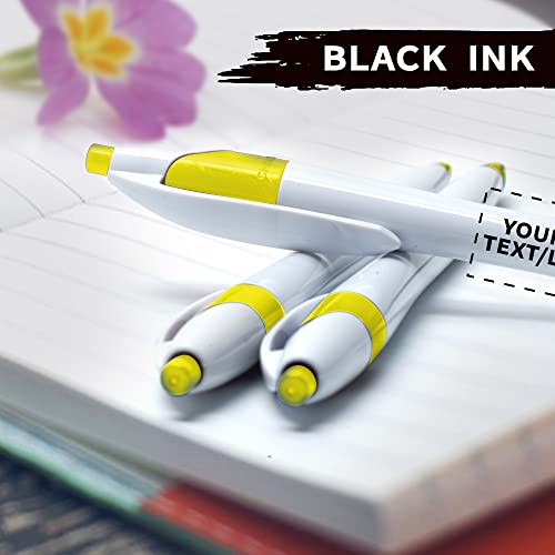 DISCOUNT PROMOS Custom Slim Curvy Ballpoint Pens Set of 100, Personalized Bulk Pack - Black Ink, Retractable, Great for Office, School, Tradeshows - Yellow