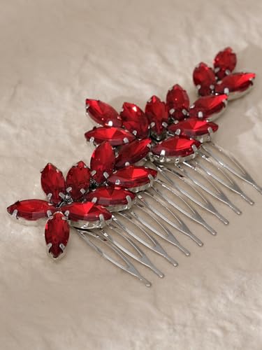 Peine para cabello rojo con pedrería para boda miniatura 3