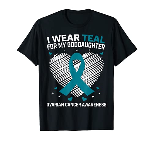 Heart I Wear Teal For Goddaughter Ovarian Cancer Sensibilisation au cancer T-Shirt