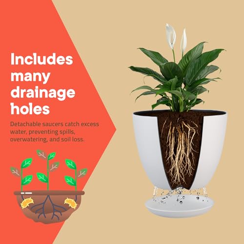 Campior Plastic Plant Pots with Drainage - Home Decor Flower Pot, Stackable Design for Indoor and Outdoor Use, Lightweight and Sturdy, Space-Saving, (7”, 6.6”, 6”, 5.3”, 4.8” Inches), Pack of 5, White by Campior - Image 8
