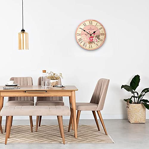 Vikmari Home 14 Inch Battery Operated Silent Non-Ticking Vintage Wall Clock Design Wooden Round Roman Numerals Indoor Clocks Rose Pink Style Wall Clocks #TOP4