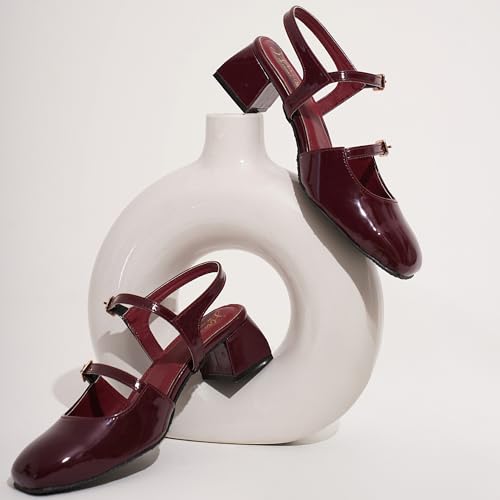 Image of JM LOOKS Women's Mary Jane Pumps, Chunky Low Block Heel, Double Adjustable Ankle Buckle Straps for Women & Girls