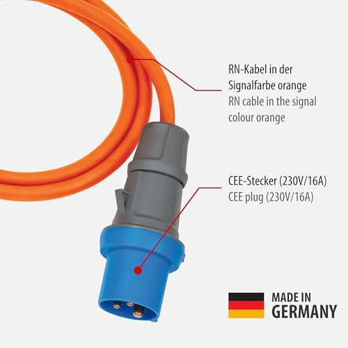 Brennenstuhl Camping Adapterkabel/CEE-Adapter mit CEE-Stecker und Schutzkontakt-Kupplung (1,5m Kabel in orange, H07RN-F 3G2,5, 230V/16A, für ständigen Einsatz im Außenbereich IP44, Made in Germany)