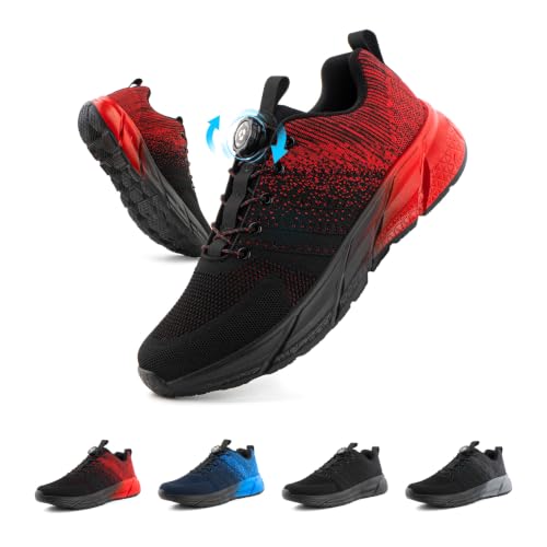 Imagen de Hitmars Zapatillas Running Hombre Mujer Zapatillas Deportivas Zapatos Deporte Correr Caminar Fitness Gimnasio Antideslizantes Unisex Ligeras Botón Rotativo EU45 duc-Rojo