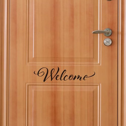 Image of BATTOO Welcome Front Door Decal Handwriting Script Vinyl Decal Sticker Elegant Wall Art Door D?cor Welcome Sign(Black, 10 inch wx2.5 h)