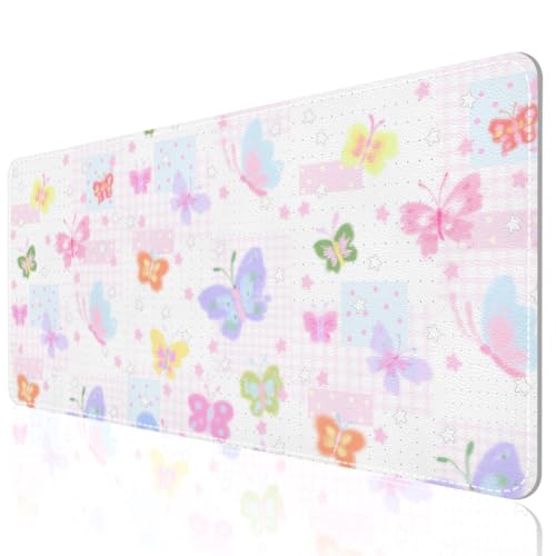 Tapis de souris XXL antidérapant en cuir motif papillon pour bureau étanche