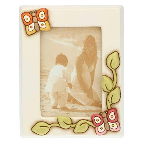 THUN - Cornice Portafoto da Tavolo Rettangolare, Decorata con Farfalle - Accessori e Decorazioni Casa - Linea Farfalle in Festa - Formato Medio - Ceramica e Vetro - Formato Foto 9,2 x 13,6 cm