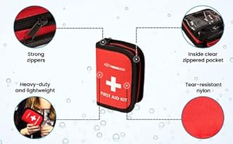 Primacare KB-7411 45 Piece Personal First Aid Kit, 6"x4"x1", with Emergency Medical Supplies, Pocket Size Essential Travel Bag, Med Kits, Red