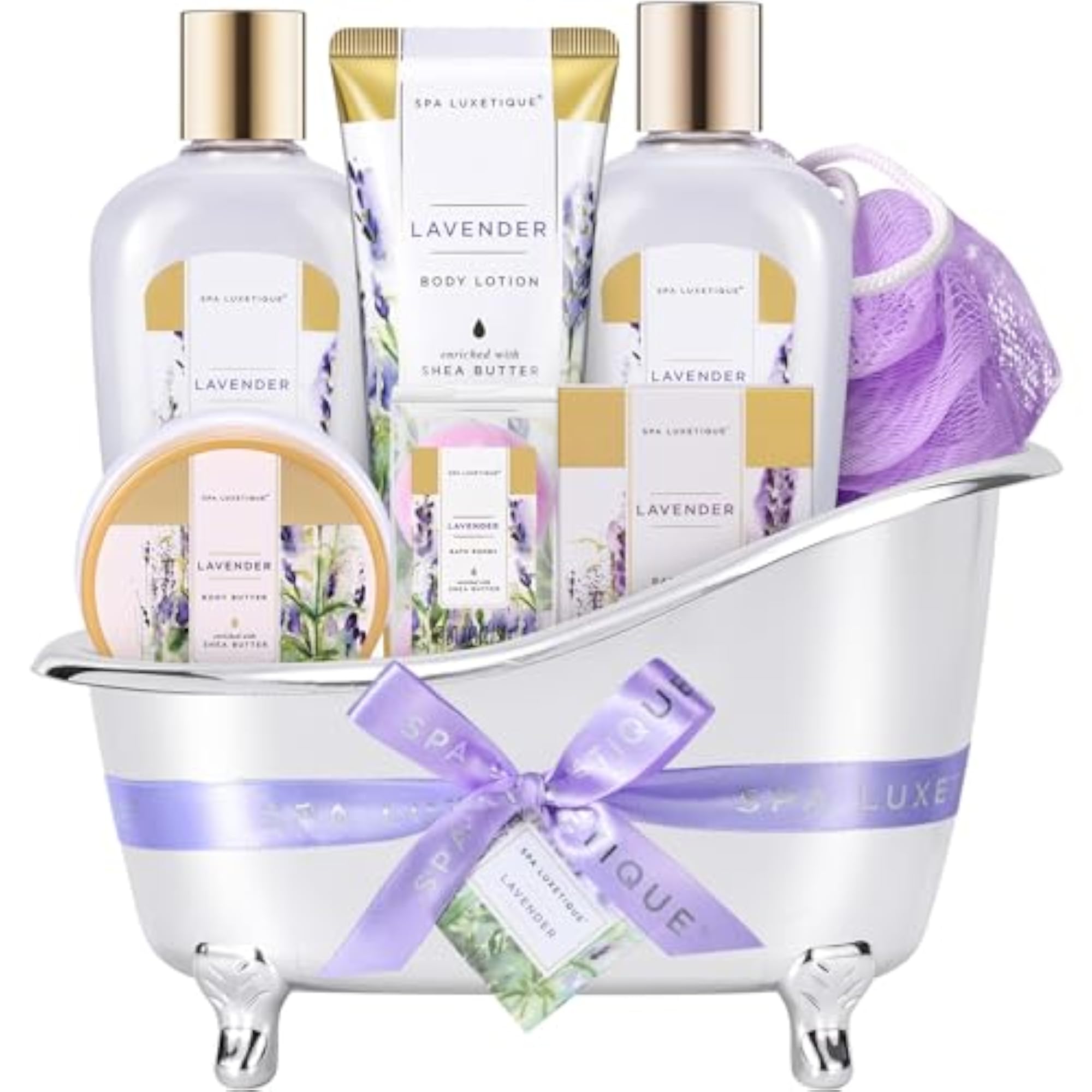 Luxurious Lavender Gift Basket, 8Pc Spa Set for Women
