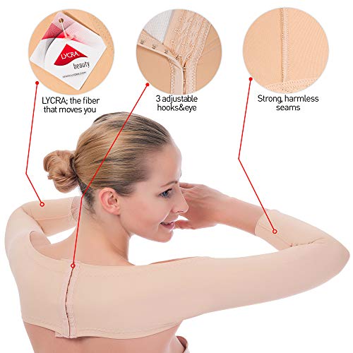 Upper Arm Compression Sleeve Shaper Crop Top - Posture Corrector Back Supporter Women Liposuction Compression Garment (Beige, M)2