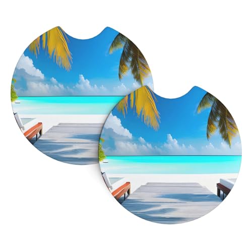 Lot de 2 sous-verres universels pour voiture Maldives Vacances - 6,9 cm - Pour homme et femme