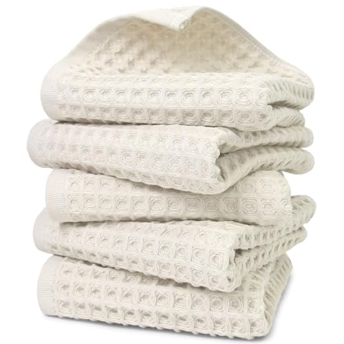 Jacquotha Waffle Hand Towels 5-Piece (Mist White) – Cotton
