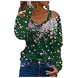 TIMEMEAN Hemdbluse for Female Gemütlich mit Blumen Polyester Pullovers Langarmm Sexy Ausschnitt Pullovers Frau Leichte Worker Cute Winter mit Glitzersteinen Soft