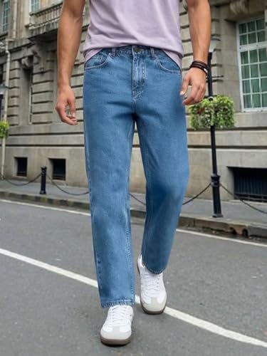 Image of Urbano Fashion Men's Relaxed Fit Washed Denim Jeans Non-Stretchable