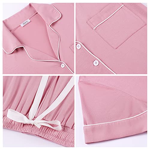 Image of Cherrydew Women Bamboo Viscose Super Soft Comfy Summer Cooling Short Sleeve Button Down Pajama Shorts Set S-XXL